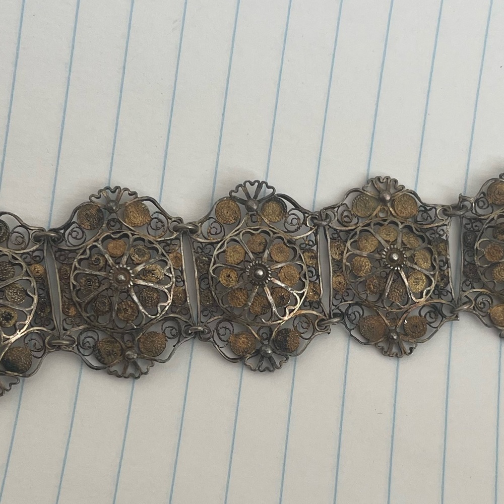 Old Vintage Silver Filigree Panel Bracelet